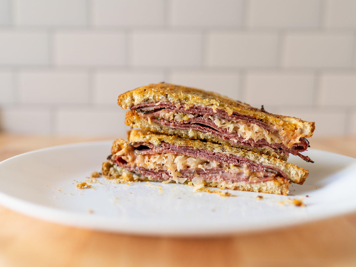 Air fried reuben close up