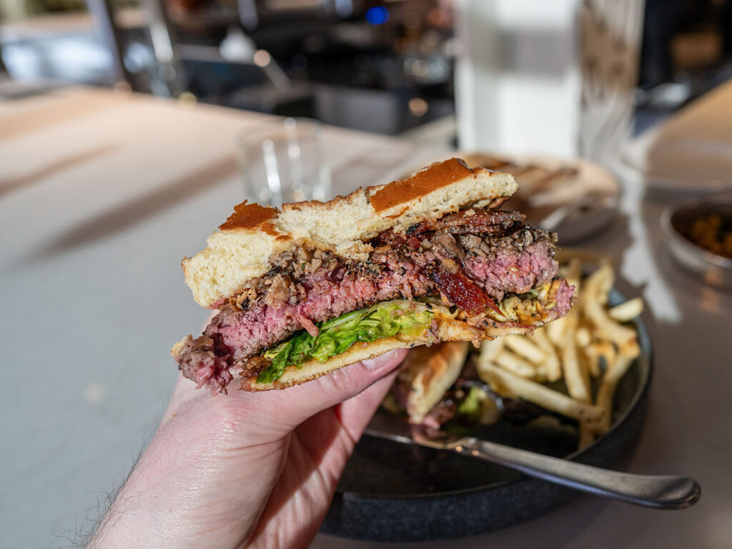 Felt Bar & Eatery - close up with the half pound elk burger