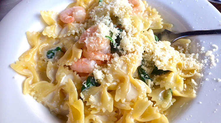 Ghidotti's - five dollar shrimp farfalle alfredo - Credit Chew And Chat