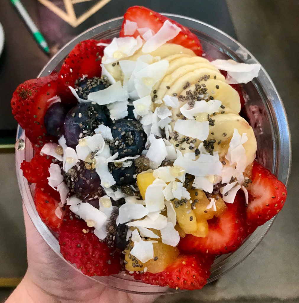 Honest Eatery - pure acai, passion fruit mousse, almond granola, berries, banana, pineapple, coconut, chia seeds, honey