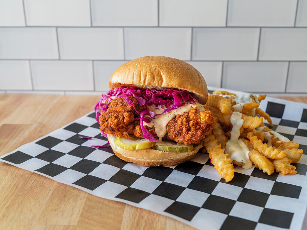 Pretty Bird - chicken sandwich with crinkle fries