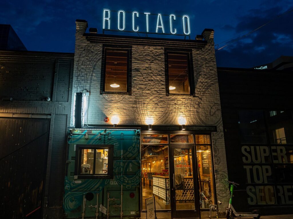 ROCTACO exterior at night