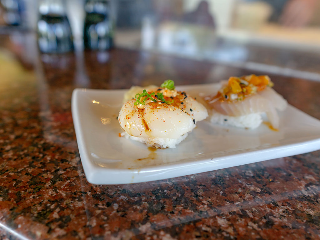 Sushi Groove - scallop with Tobiko, togarashi, spicy mayo, green onion, ponzu