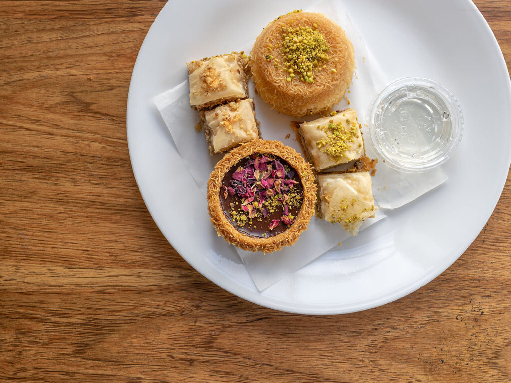 Winter farmer's market - aziza assortment with kunafa and baklava